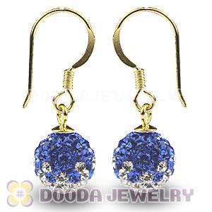8mm Blue-White Czech Crystal Ball Gold Plated Sterling Silver Hook Earrings