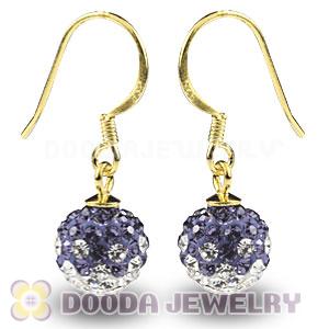 8mm Purple-White Czech Crystal Ball Gold Plated Sterling Silver Hook Earrings