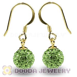 8mm Lime Czech Crystal Ball Gold Plated Sterling Silver Hook Earrings