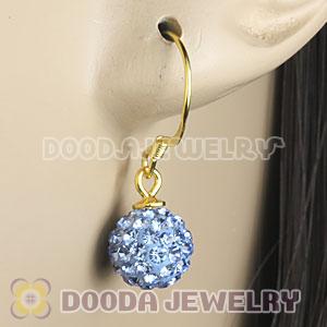 8mm Blue Czech Crystal Ball Gold Plated Sterling Silver Hook Earrings
