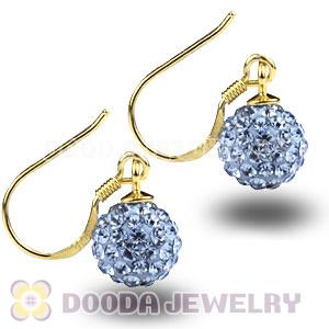 8mm Blue Czech Crystal Ball Gold Plated Sterling Silver Hook Earrings