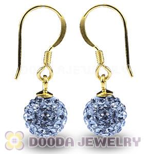 8mm Blue Czech Crystal Ball Gold Plated Sterling Silver Hook Earrings