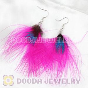 Wholesale Magenta Tibetan Jaderic Bohemia Styles Shagginess Feather Earrings