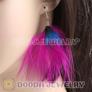 Wholesale Magenta Tibetan Jaderic Bohemia Styles Shagginess Feather Earrings