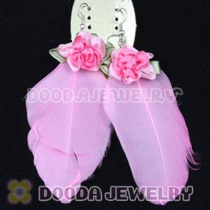Wholesale Pink Tibetan Jaderic Bohemia Styles Silk Flower Feather Earrings