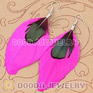 Wholesale Magenta Tibetan Jaderic Bohemia Styles Big Flake Feather Earrings
