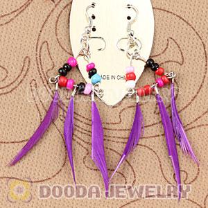 Fashion Purple Tibetan Jaderic Indianstyles Mix Bead Feather Earrings
