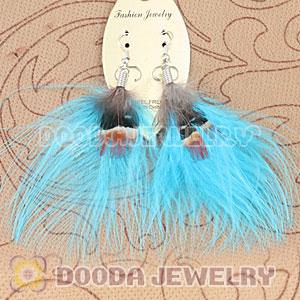 Wholesale Blue Tibetan Jaderic Bohemia Styles Shagginess Feather Earrings