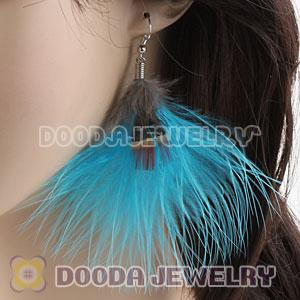 Wholesale Blue Tibetan Jaderic Bohemia Styles Shagginess Feather Earrings