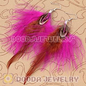 Long Pink Tibetan Jaderic Bohemia Styles Grizzly Feather Earrings