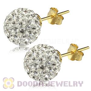 10mm White Czech Crystal Ball Gold Plated Silver Stud Earrings Wholesale