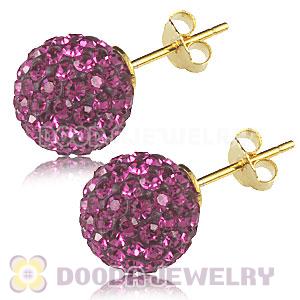 10mm Fushia Czech Crystal Ball Gold Plated Silver Stud Earrings Wholesale