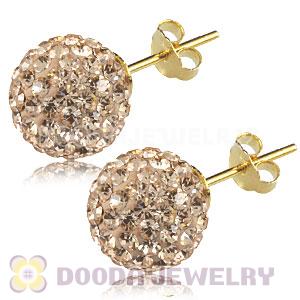 10mm Pink Czech Crystal Ball Gold Plated Silver Stud Earrings Wholesale