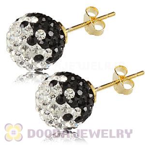10mm White-Black Czech Crystal Ball Gold Plated Silver Stud Earrings Wholesale