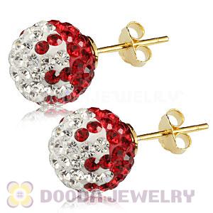 10mm White-Red Czech Crystal Ball Gold Plated Silver Stud Earrings Wholesale