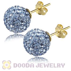 10mm Blue Czech Crystal Ball Gold Plated Silver Stud Earrings Wholesale