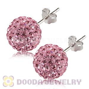10mm Sterling Silver Pink Czech Crystal Ball Stud Earrings Wholesale