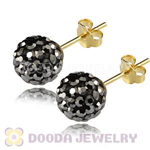 8mm Grey Czech Crystal Ball Gold Plated Silver Stud Earrings Wholesale