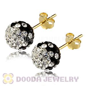 8mm Black-White Czech Crystal Ball Gold Plated Silver Stud Earrings Wholesale