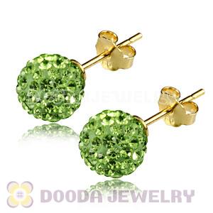 8mm Lime Czech Crystal Ball Gold Plated Silver Stud Earrings Wholesale