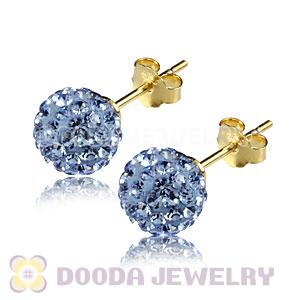 8mm Blue Czech Crystal Ball Gold Plated Silver Stud Earrings Wholesale