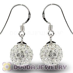 10mm White Czech Crystal Ball Sterling Silver Hook Earrings Wholesale 