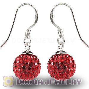10mm Red Czech Crystal Ball Sterling Silver Hook Earrings Wholesale