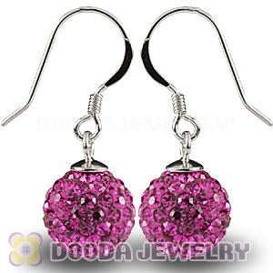 10mm Fushia Czech Crystal Ball Sterling Silver Hook Earrings Wholesale