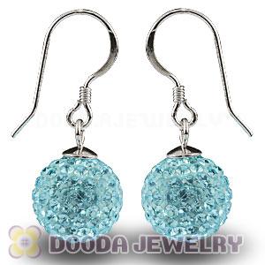 10mm Cyan Czech Crystal Ball Sterling Silver Hook Earrings Wholesale