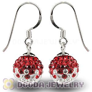10mm White-Red Czech Crystal Ball Sterling Silver Hook Earrings Wholesale