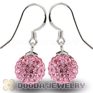 10mm Pink Czech Crystal Ball Sterling Silver Hook Earrings Wholesale