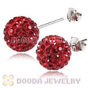 10mm Sterling Silver Red Czech Crystal Stud Earrings Wholesale