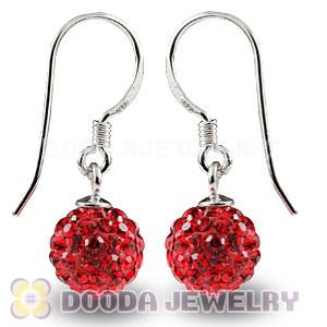 8mm Red Czech Crystal Ball Sterling Silver Hook Earrings Wholesale