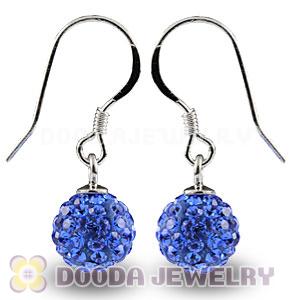 8mm Blue Czech Crystal Ball Sterling Silver Hook Earrings Wholesale
