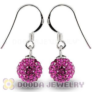 8mm Fushia Czech Crystal Ball Sterling Silver Hook Earrings Wholesale