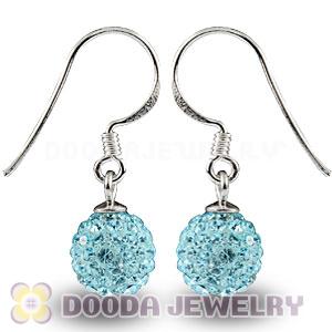 8mm Cyan Czech Crystal Ball Sterling Silver Hook Earrings Wholesale