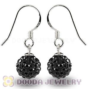 8mm Black Czech Crystal Ball Sterling Silver Hook Earrings Wholesale