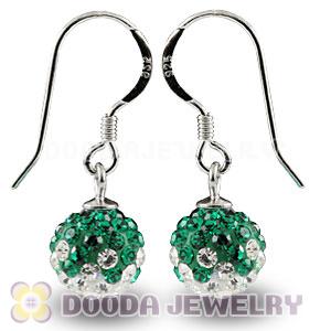 8mm Green-White Czech Crystal Ball Sterling Silver Hook Earrings Wholesale