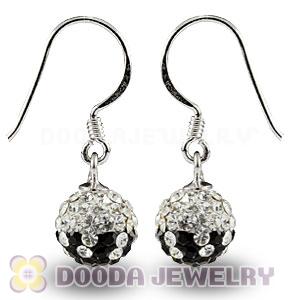 8mm Black-White Czech Crystal Ball Sterling Silver Hook Earrings Wholesale