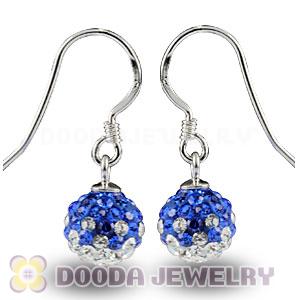 8mm Blue-White Czech Crystal Ball Sterling Silver Hook Earrings Wholesale