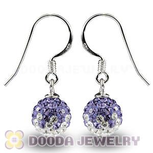 8mm Purple-White Czech Crystal Ball Sterling Silver Hook Earrings Wholesale