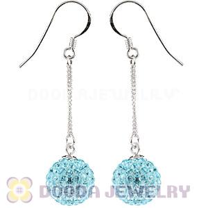 10mm Cyan Czech Crystal Ball Sterling Silver Dangle Earrings Wholesale