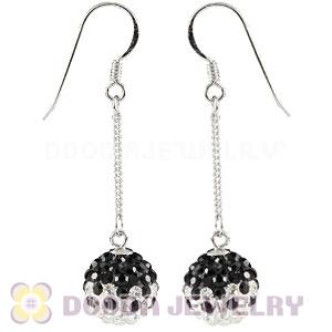 10mm Black-White Czech Crystal Ball Sterling Silver Dangle Earrings Wholesale