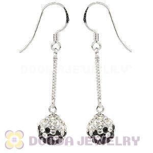 10mm Black-White Czech Crystal Ball Sterling Silver Dangle Earrings Wholesale