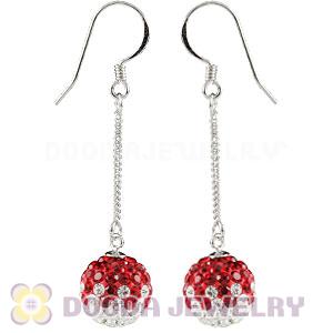 10mm Red-White Czech Crystal Ball Sterling Silver Dangle Earrings Wholesale