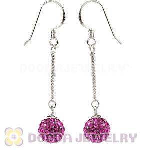 8mm Fushia Czech Crystal Ball Sterling Silver Dangle Earrings Wholesale