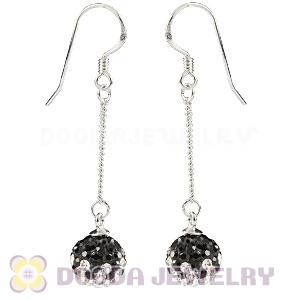 8mm Black-White Czech Crystal Ball Sterling Silver Dangle Earrings Wholesale