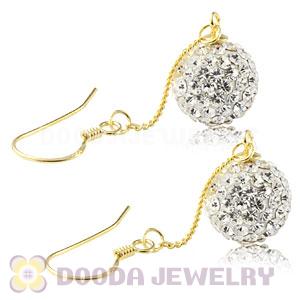 10mm White Czech Crystal Ball Gold Plated Silver Dangle Earrings Wholesale