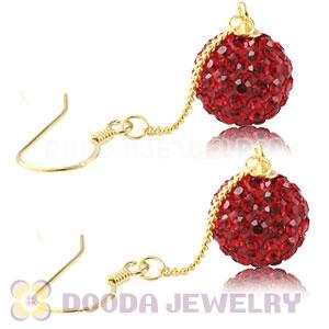 10mm Red Czech Crystal Ball Gold Plated Silver Dangle Earrings Wholesale