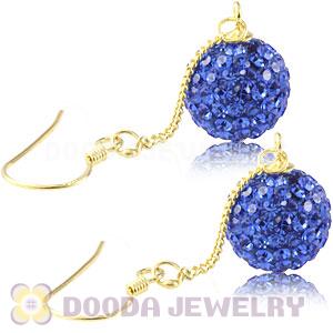 10mm Blue Czech Crystal Ball Gold Plated Silver Dangle Earrings Wholesale